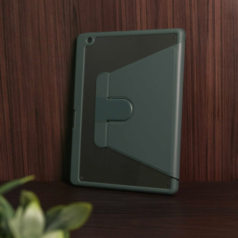 WiWu Waltz Rotative iPad Case - Dark Green - كفر ايباد حماية عالية - مع مكان للقلم - ووضعيتين للاستاند بالطول والعرض