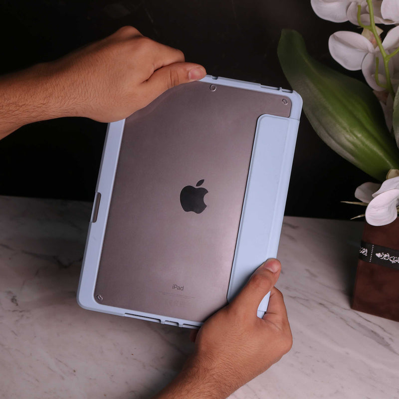 WiWu Magnetic iPad Folio Case - Light Blue - كفر ايباد حماية عالية - مع مكان للقلم - ووضعيتين للاستاند - مغناطيس