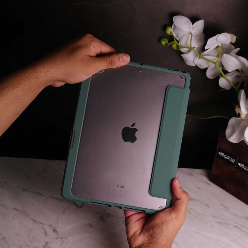 WiWu Magnetic iPad Folio Case - Green - كفر ايباد حماية عالية - مع مكان للقلم - ووضعيتين للاستاند - مغناطيس