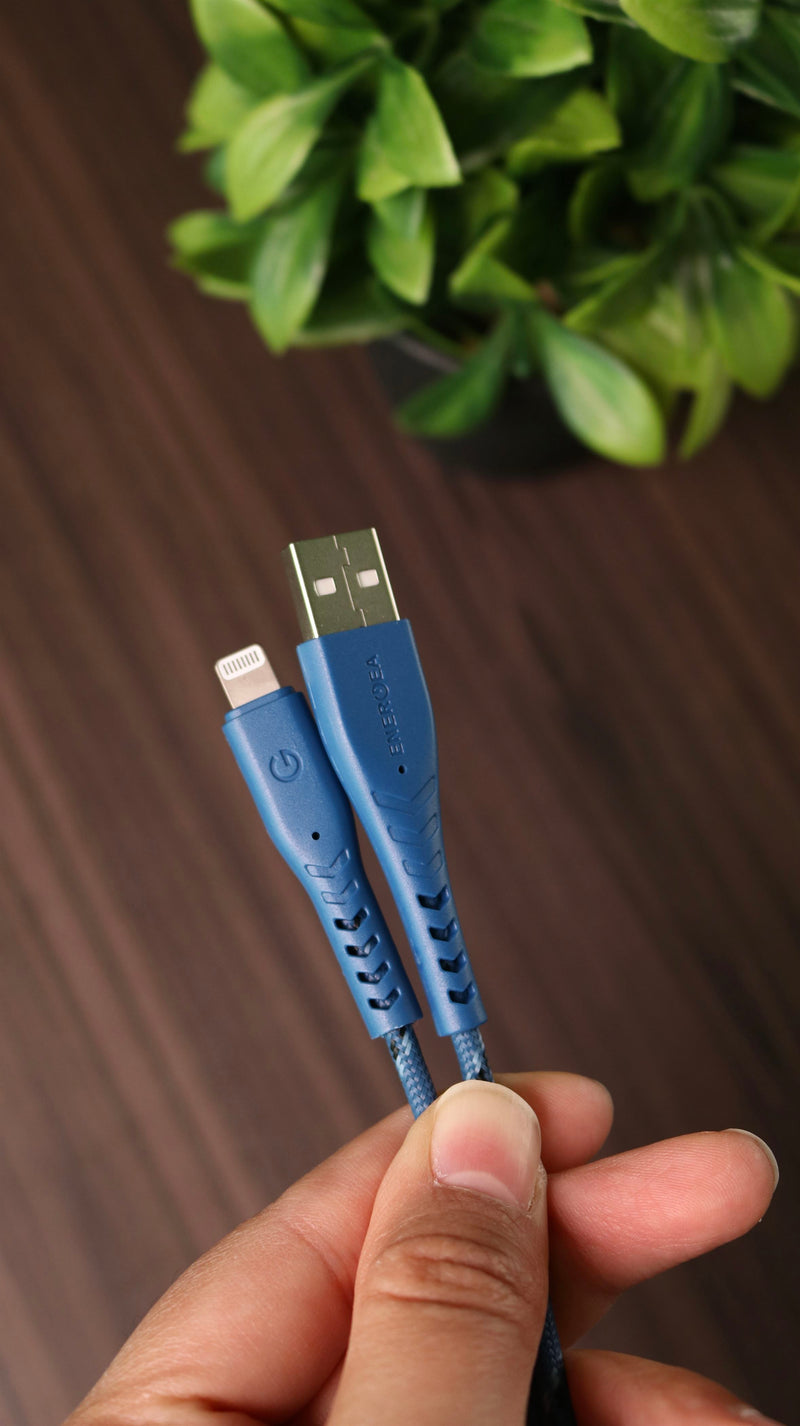 Energea Nyloflex USB-A to Lightning Cable 1.5M - Blue - سلك شحن ايفون - انيرجيا - طول متر ونصف - كفالة 5 سنين