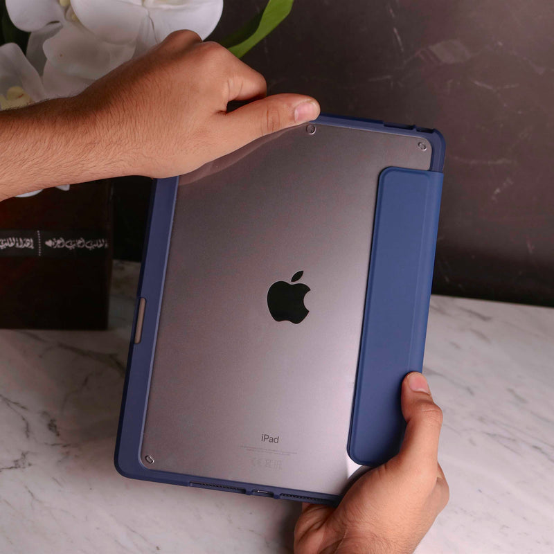 WiWu Magnetic iPad Folio Case - Dark Blue - كفر ايباد حماية عالية - مع مكان للقلم - ووضعيتين للاستاند - مغناطيس