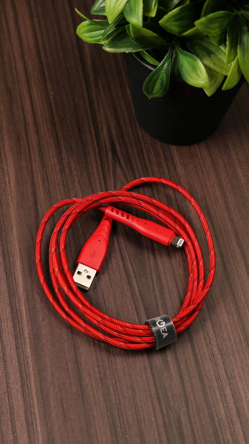 Energea Nyloflex USB-A to Lightning Cable 1.5M - Red - سلك شحن ايفون - انيرجيا - طول متر ونصف - كفالة 5 سنين