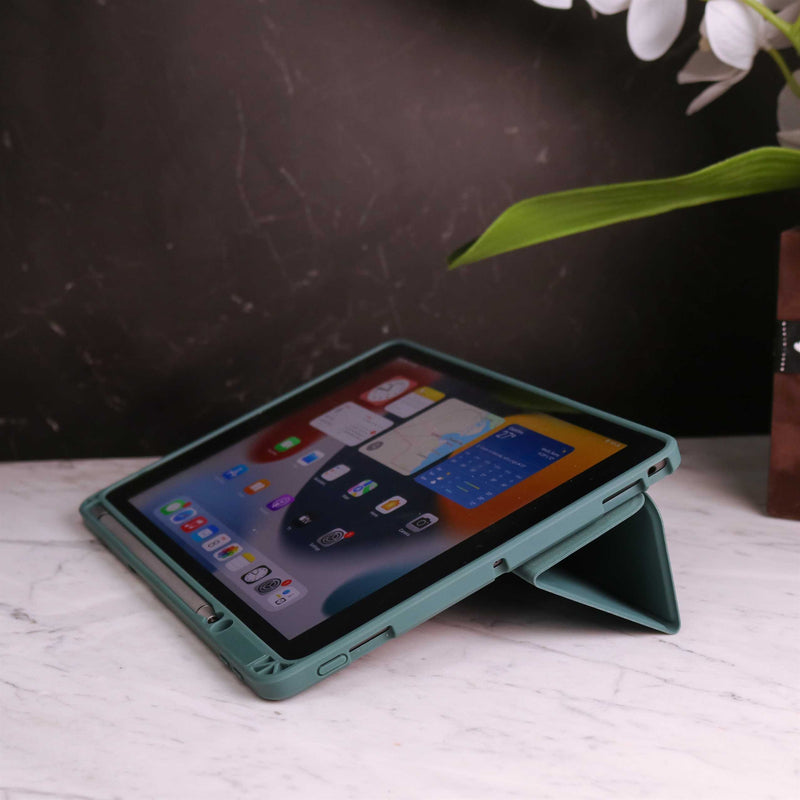 WiWu Magnetic iPad Folio Case - Green - كفر ايباد حماية عالية - مع مكان للقلم - ووضعيتين للاستاند - مغناطيس