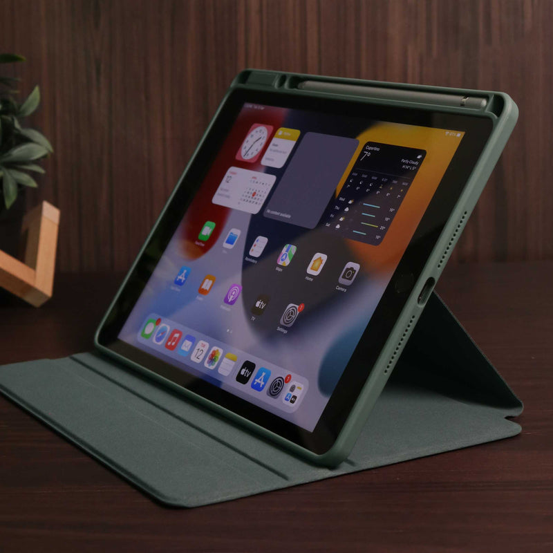 WiWu Waltz Rotative iPad Case - Dark Green - كفر ايباد حماية عالية - مع مكان للقلم - ووضعيتين للاستاند بالطول والعرض