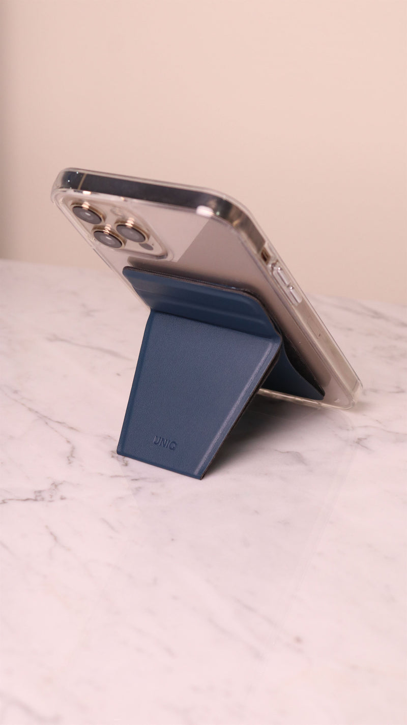 Uniq Lyft Magnetic Phone Stand & Card Holder - Dark Blue - مسكة وستاند جانبي ورأسي ومحفظة للبطاقات - يونيك