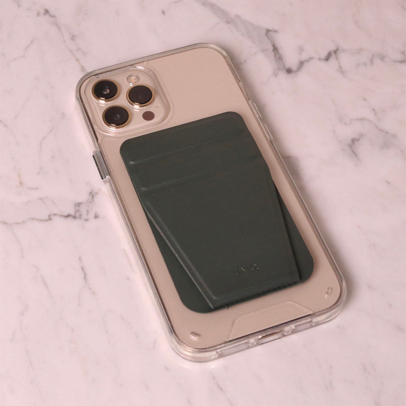 Uniq Lyft Magnetic Phone Stand & Card Holder - Dark Green - مسكة وستاند جانبي ورأسي ومحفظة للبطاقات - يونيك