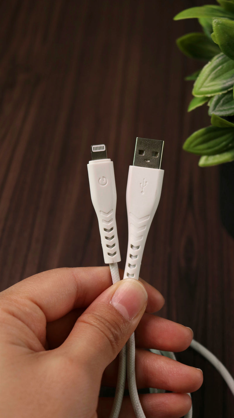 Energea Nyloflex USB-A to Lightning Cable 1.5M - White - سلك شحن ايفون - انيرجيا - طول متر ونصف - كفالة 5 سنين