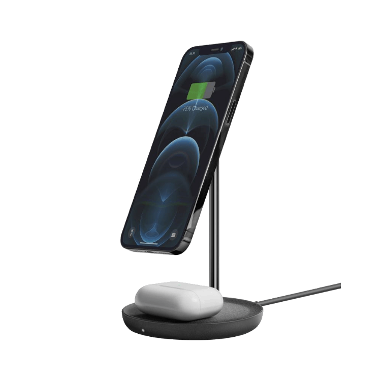 Energea Magdisc Dock 2 in 1 Magnetic Wireless Charging Dock - Gunmetal - ستاند مكتب مغناطيس - شاحن وايرلس - انيرجيا - كفالة 18 شهر