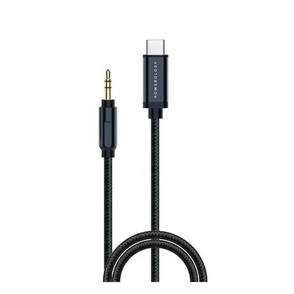 Powerology Aluminium Braided USB-C to 3.5mm AUX Audio Cable - كيبل صوت - باورلوجي - من تايب سي الى 3.5 مم