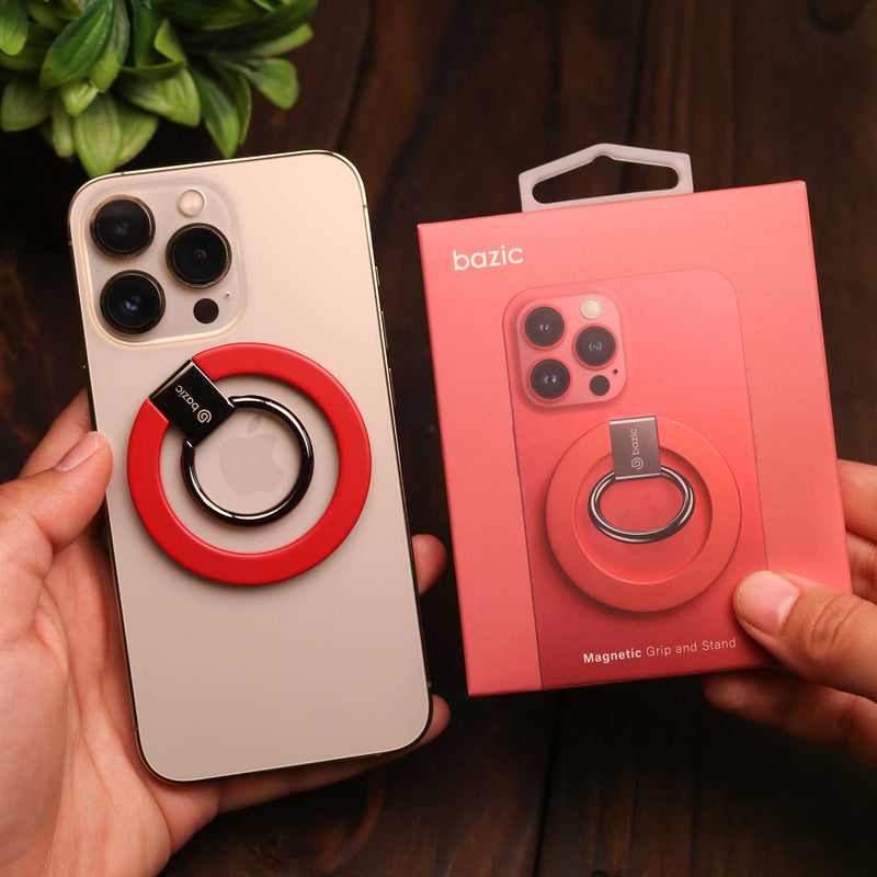 Bazic GoMag MagSafe Magnetic Phone Grip - Red - مسكة خاتم - مغناطيس وستاند - خاصية الماغ سيف لاجهزة الايفون 12 و 13 و 14