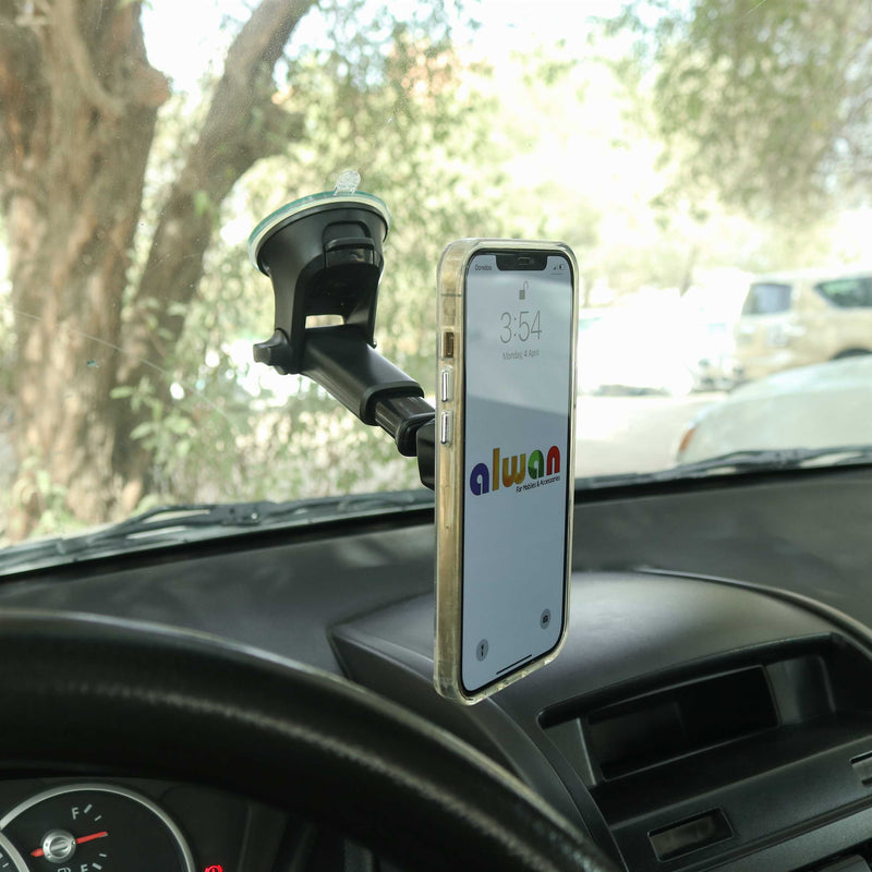 Uniq Mondo Magnetic Windshield And Air Vent Mount - Black - ستاند سيارة مغناطيس - على الجام + الديكور + فتحة التكييف - ذراع طويل