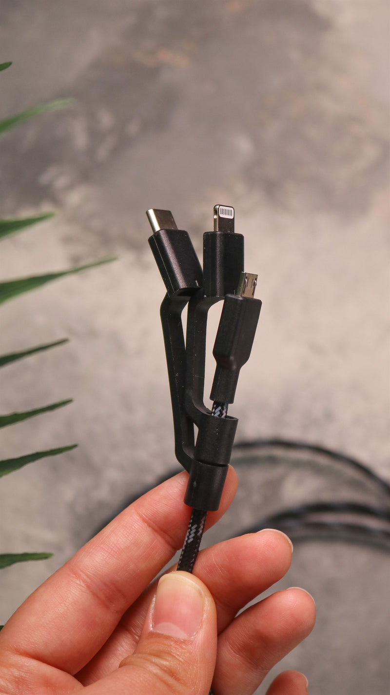 Energea Nyloflex 3 in 1 Micro USB + Lightning MFI(C89) + USB-C Charge & Sync Cable 1.5m (Speed Charge) - سلك شحن 3 في 1 - انيرجيا - طول متر ونصف - كفالة 5 سنوات