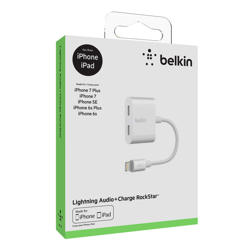Belkin Lightning Audio + Charge Rockstar - وصلة للشحن والسماعة بنفس الوقت - لجميع اجهزة الايفون - بيلكن - كفالة 12 شهر