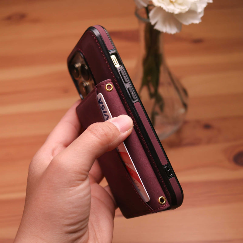 Velvet Case with Wallet Card and Money Slots - Burgundy -  كفر مع محفظة للبطاقات والنقود