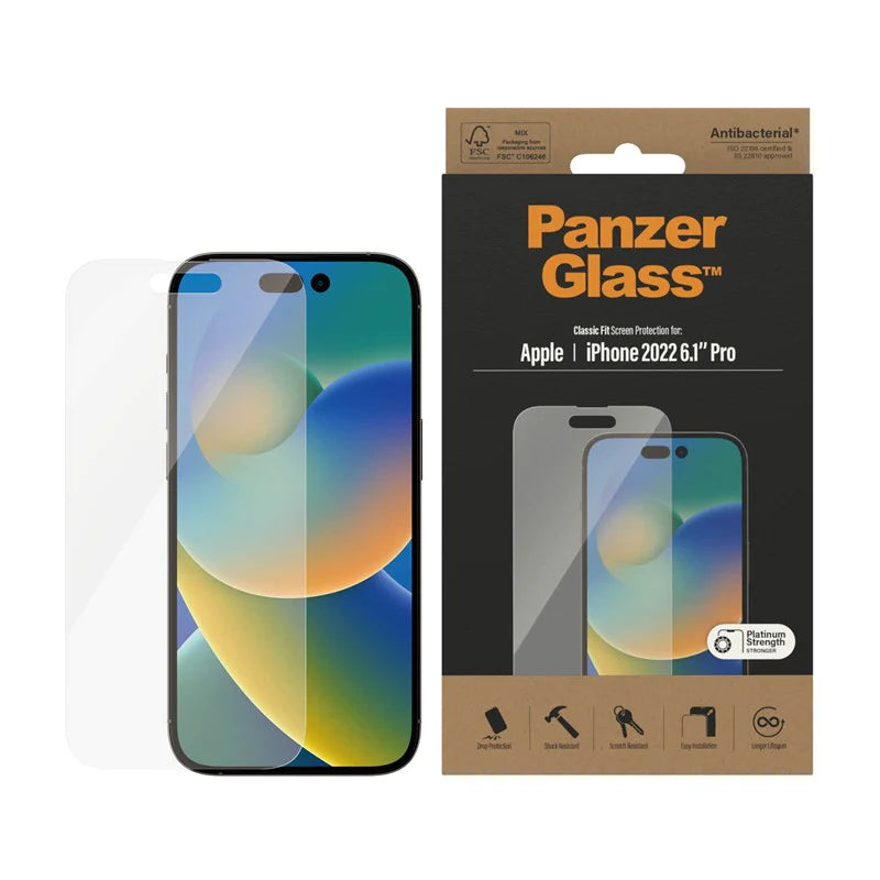 PanzerGlass Classic Fit Screen Protector for Apple iPhone 14 Pro/14 Pro MAX - Clear - حماية شاشة - بانزر جلاس - شفافة - حماية لجميع اطراف الجهاز - لجهاز الايفون14 برو