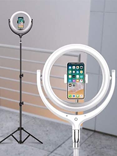 Devia Ring Light 30CM Selfie Studio Photography Stand with Microphone Rod - White - ستاند تصوير اضاءة مع حاملين للهواتف ومايكروفون