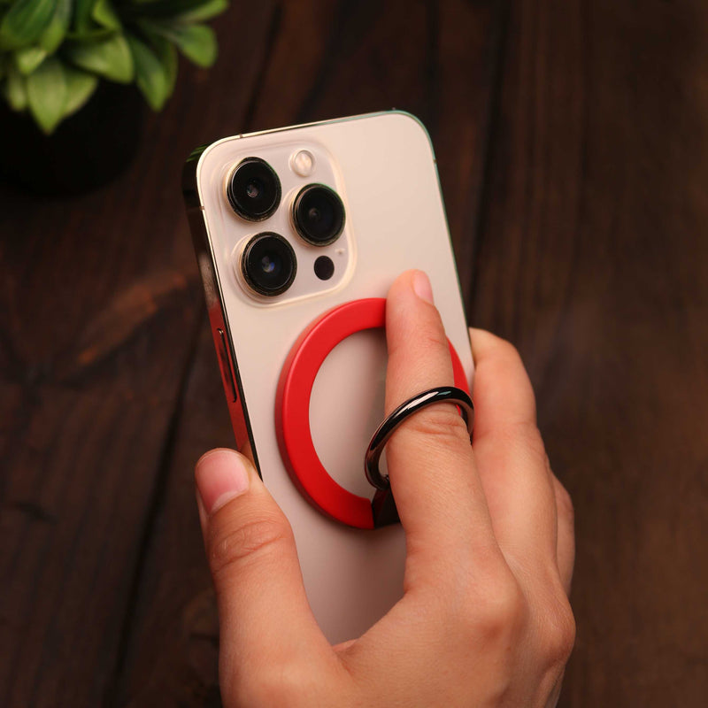 Bazic GoMag MagSafe Magnetic Phone Grip - Red - مسكة خاتم - مغناطيس وستاند - خاصية الماغ سيف لاجهزة الايفون 12 و 13 و 14