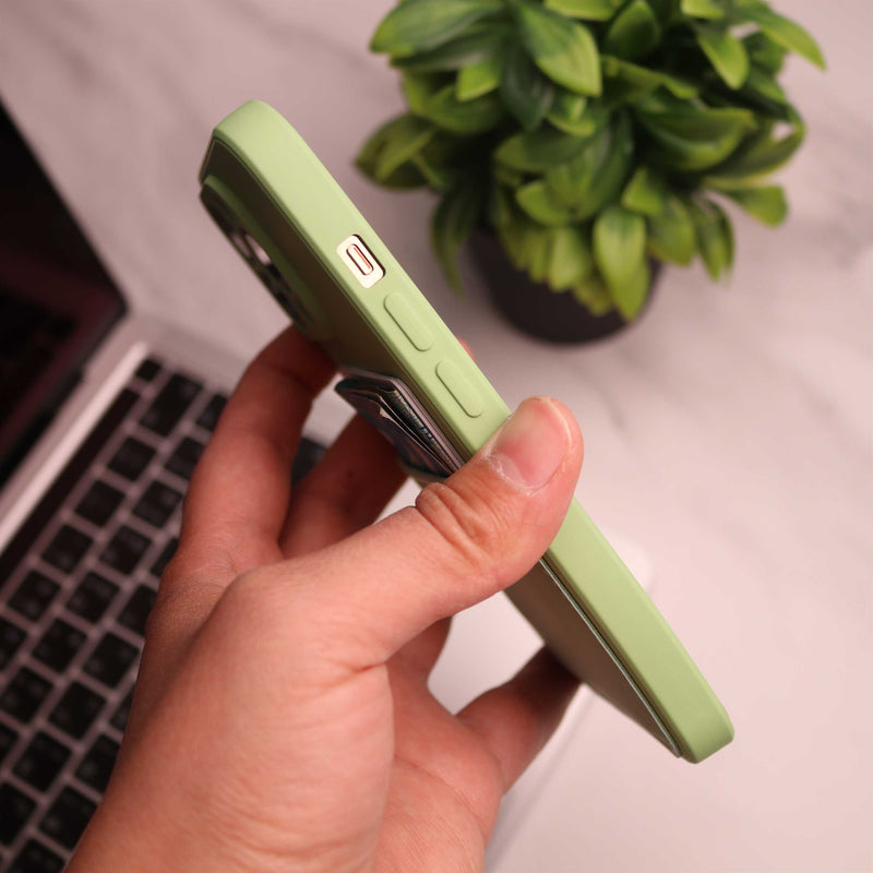Light Green Soft Silicone Wallet Card Phone Case - كفر مع محفظة للبطاقات بالخلف