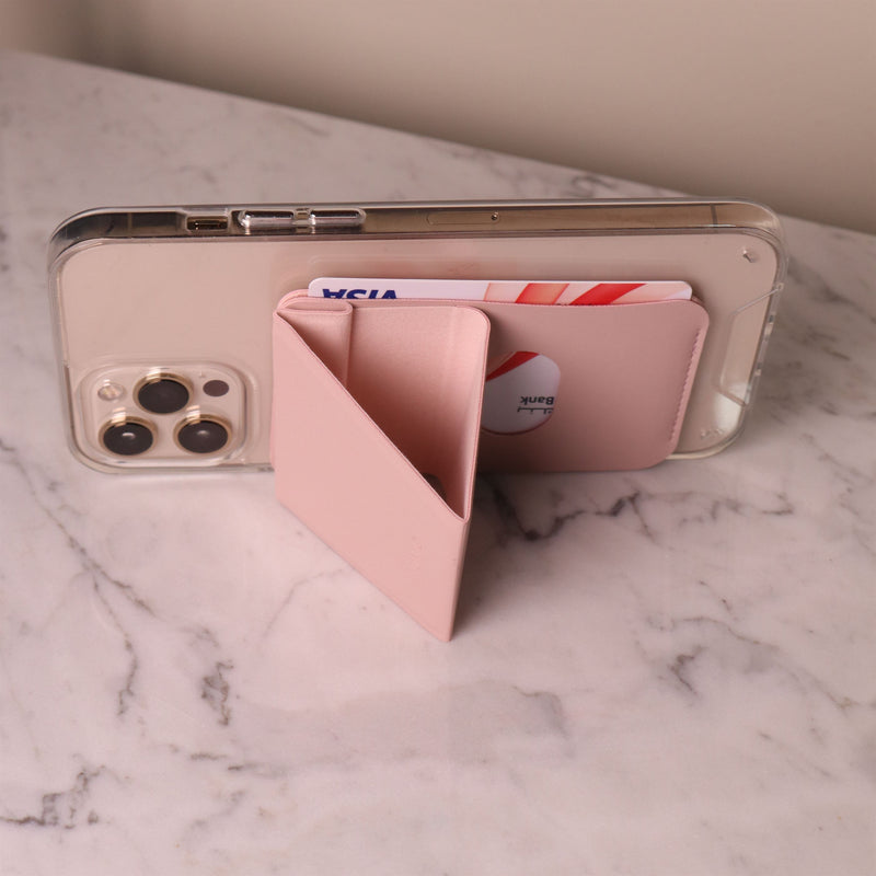 Uniq Lyft Magnetic Phone Stand & Card Holder - Pink - مسكة وستاند جانبي ورأسي ومحفظة للبطاقات - يونيك