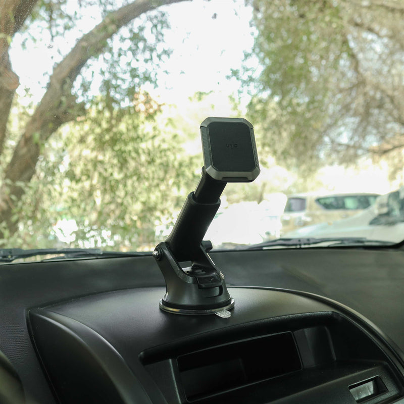 Uniq Mondo Magnetic Windshield And Air Vent Mount - Black - ستاند سيارة مغناطيس - على الجام + الديكور + فتحة التكييف - ذراع طويل