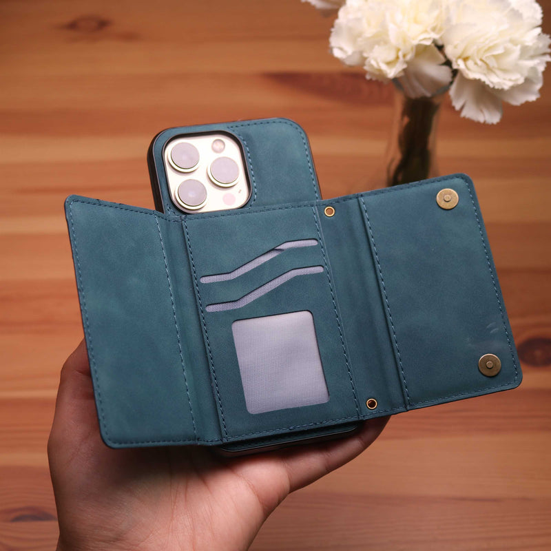 Velvet Case with Wallet Card and Money Slots - Green -  كفر مع محفظة للبطاقات والنقود