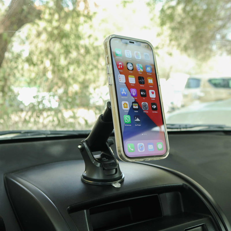 Uniq Mondo Magnetic Windshield And Air Vent Mount - Black - ستاند سيارة مغناطيس - على الجام + الديكور + فتحة التكييف - ذراع طويل