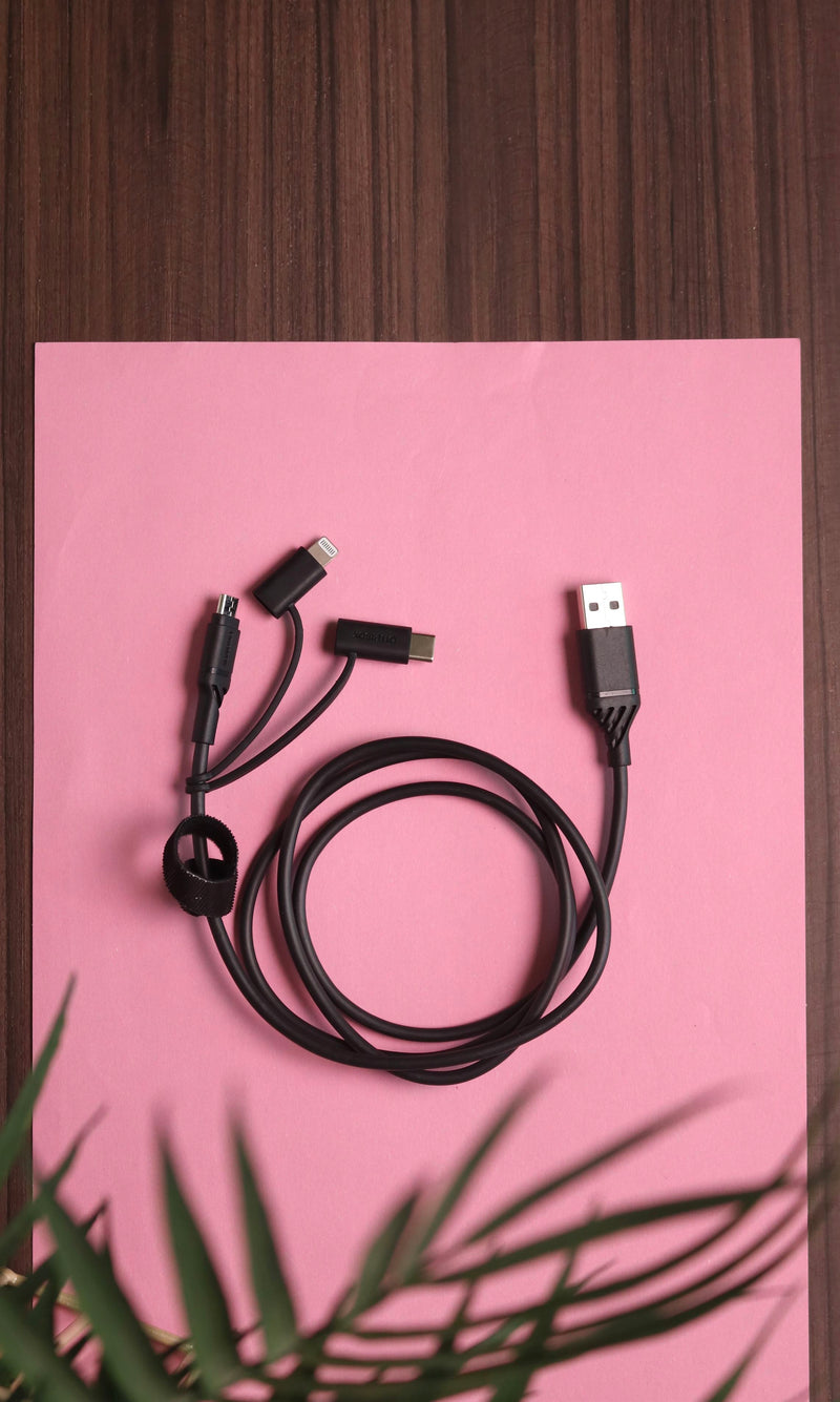 OtterBox 3-in-1 USBA-Micro/Lightning/USB-C Cable - Black [V] - سلك شحن - 3 في 1 - اوتربوكس - كفالة 5 سنين