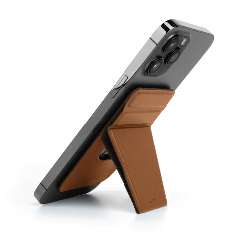 Uniq Lyft Magnetic Phone Stand & Card Holder - Brown - مسكة وستاند جانبي ورأسي ومحفظة للبطاقات - يونيك