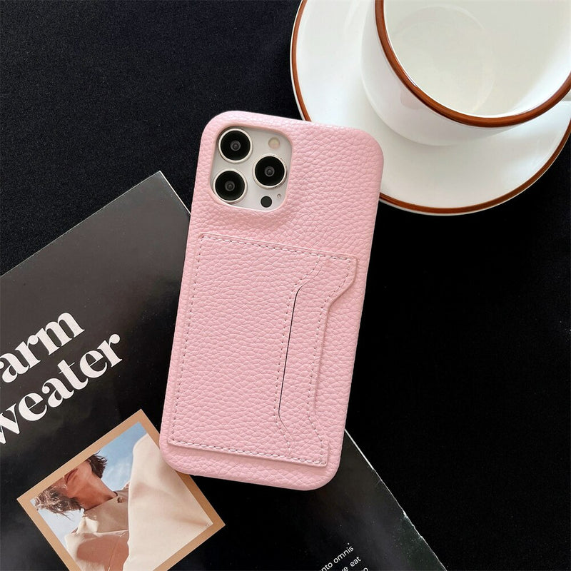 VIP Pink Leather Case with Back Card Slot - كفر جلد مع محفظة للبطاقات والفلوس