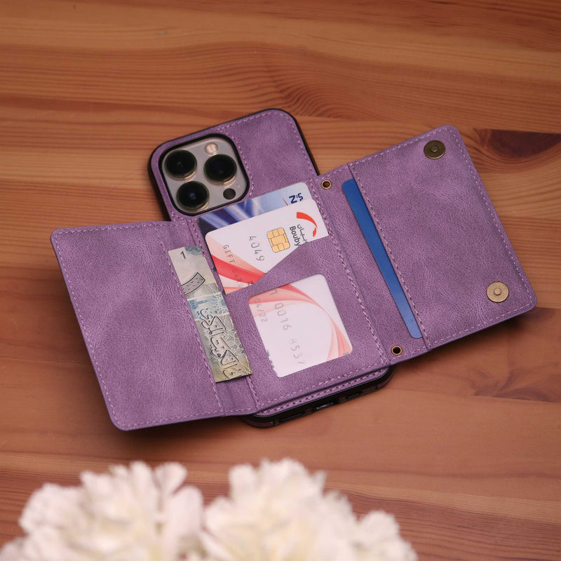 Velvet Case with Wallet Card and Money Slots - Purple -  كفر مع محفظة للبطاقات والنقود
