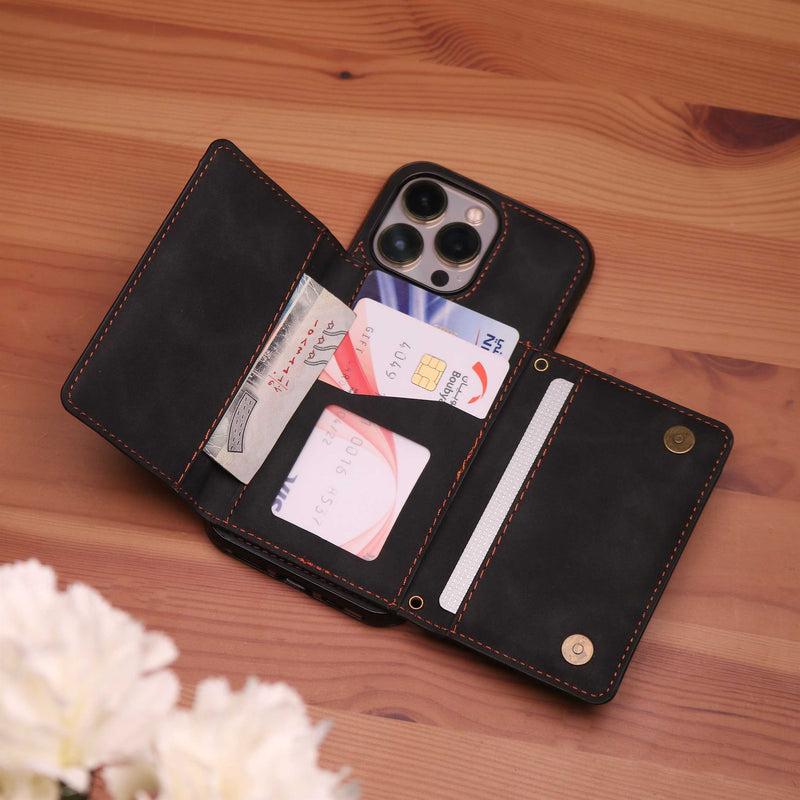 Velvet Case with Wallet Card and Money Slots - Black -  كفر مع محفظة للبطاقات والنقود