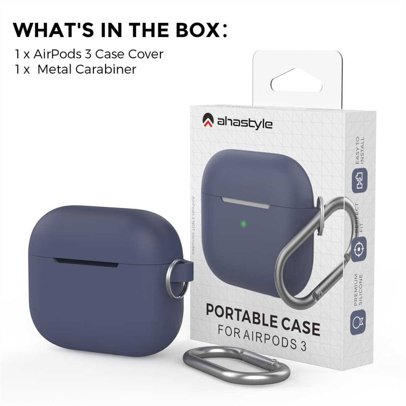 Ahastyle Silicone Keychain Case - Apple AirPods 3 - Midnight Blue - كفر حماية مع ميدالية - سماعة ابل ايربودز 3