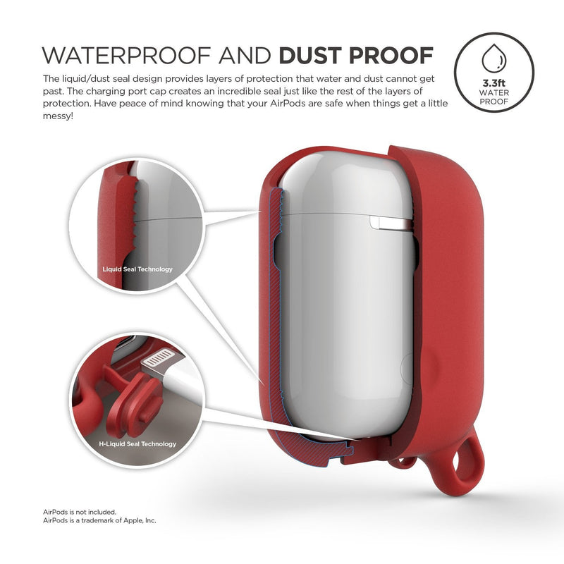 Elago Waterproof AirPods Hang Case - Red - كفر سماعة ابل ايربودز 1 و 2 - ضد الماء - احمر - مع علاقة