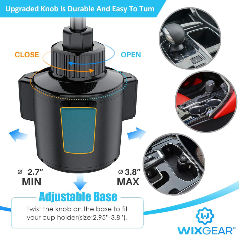 WixGear Car Cup Holder Phone Mount Adjustable Arm - ستاند سيارة - ويكس جير - القاعدة مكان الكوب - ذراع طويل