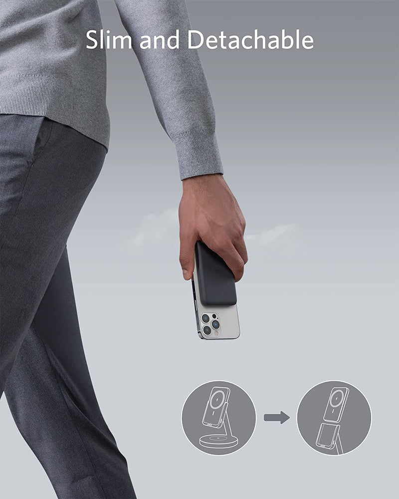 Anker 633 Magnetic Wireless Charger (MagGo) 5K - Black - ستاند شاحن وايرلس + بطارية متنقلة - سعة 5000 آلاف - كفالة 18 شهر