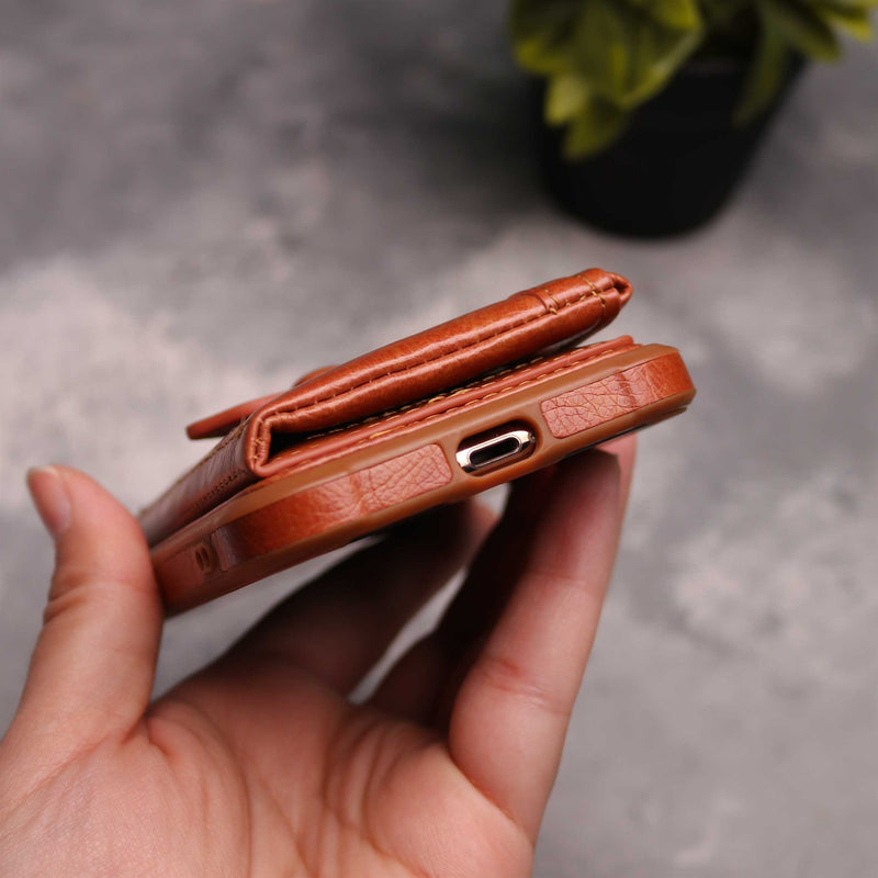 Brown Wallet Case with Zipper - كفر مع محفظة للبطاقات والكاش وجيب للخردة