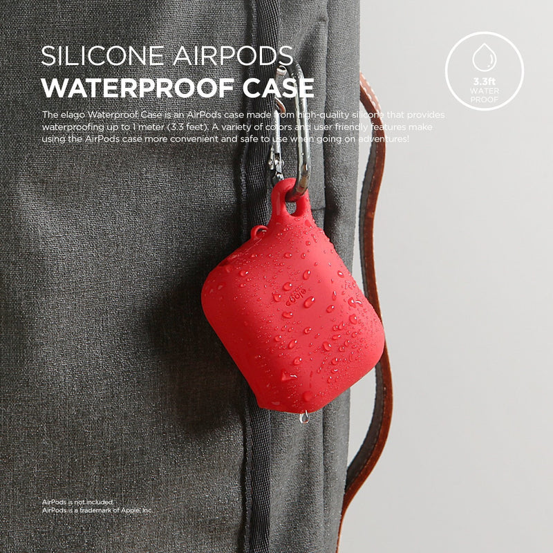 Elago Waterproof AirPods Hang Case - Red - كفر سماعة ابل ايربودز 1 و 2 - ضد الماء - احمر - مع علاقة