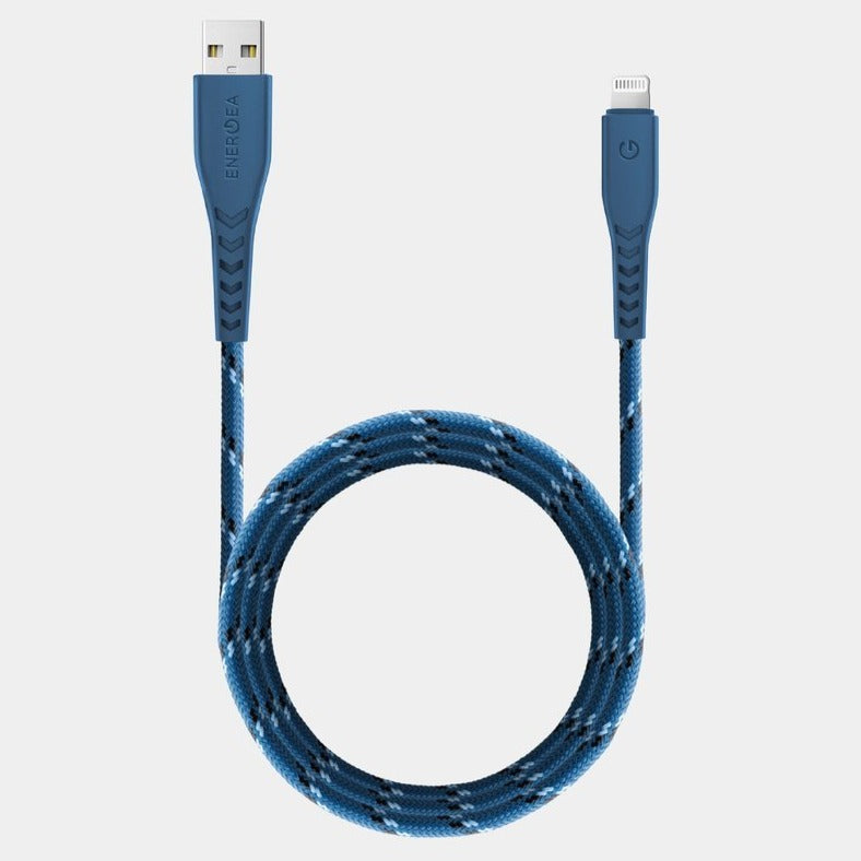 Energea Nyloflex USB-A to Lightning Cable 1.5M - Blue - سلك شحن ايفون - انيرجيا - طول متر ونصف - كفالة 5 سنين