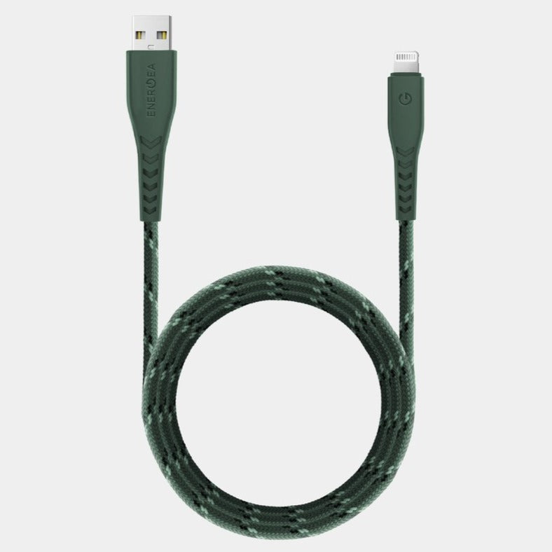 Energea Nyloflex USB-A to Lightning Cable 1.5M - Dark Green - سلك شحن ايفون - انيرجيا - طول متر ونصف - كفالة 5 سنين