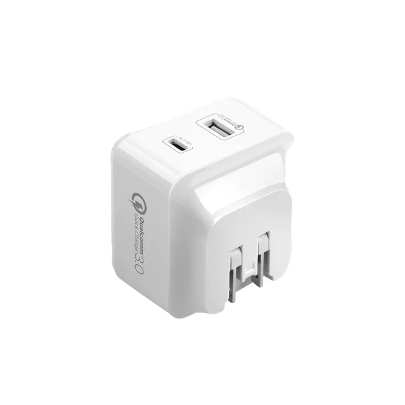 Energea TravelitePD+ 1-Port USB-C and USB-A 48W Wall Charger - White - شاحن حائط دولي بقوة 48 واط - فتحة تايب سي للشحن السريع + فتحة للشحن السريع كوالكوم 3 - كفالة 5 سنوات