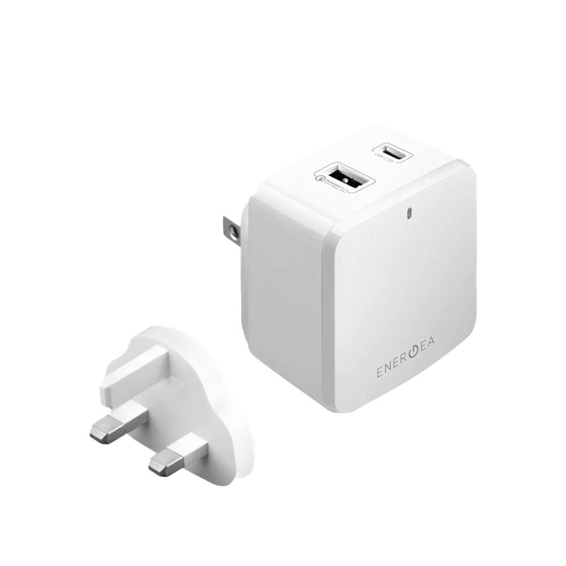 Energea TravelitePD+ 1-Port USB-C and USB-A 48W Wall Charger - White - شاحن حائط دولي بقوة 48 واط - فتحة تايب سي للشحن السريع + فتحة للشحن السريع كوالكوم 3 - كفالة 5 سنوات