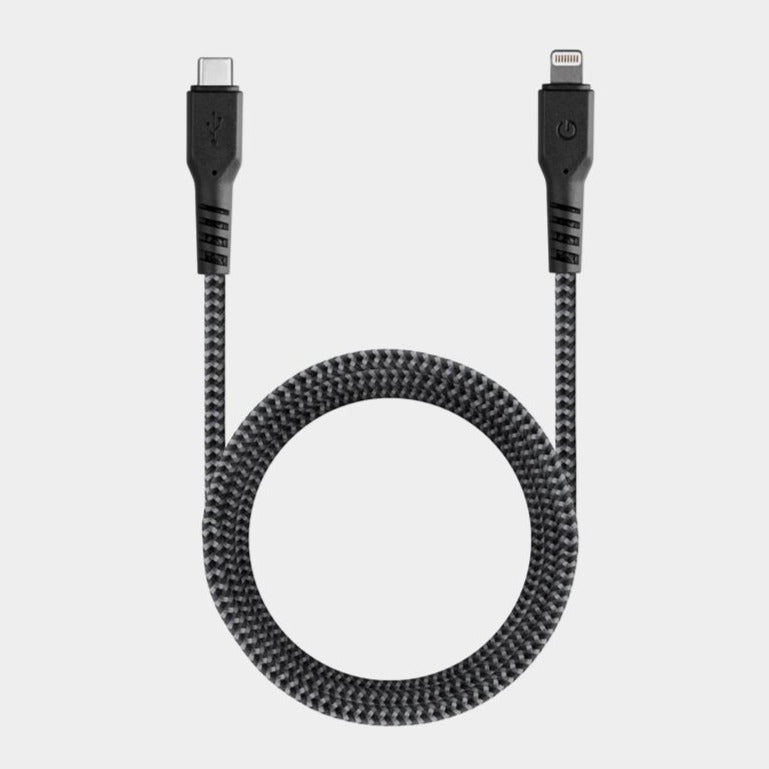 Energea Nyloflex USB-C to Lightning Cable - Black - 3M - سلك شحن ايفون تايب سي - انيرجيا - طول 3 متر - كفالة 5 سنين