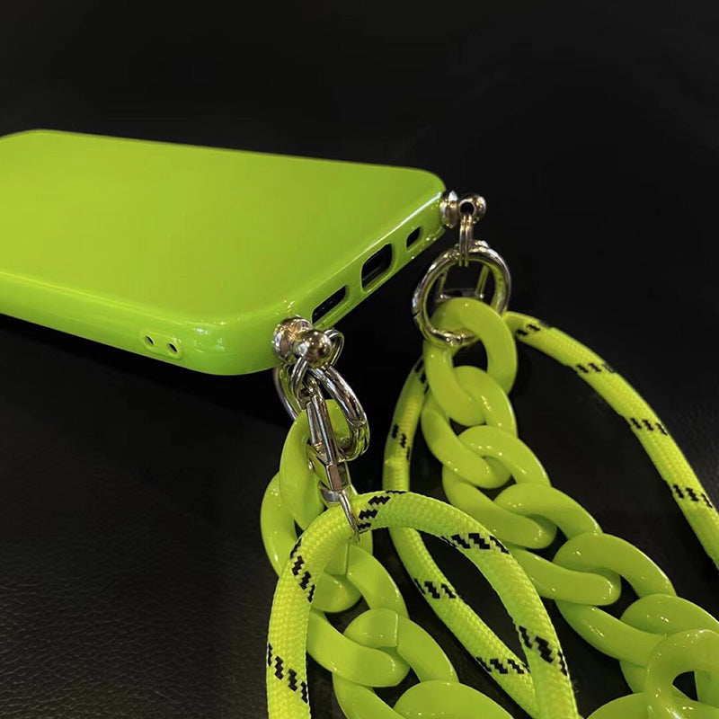 Green Candy Crossbody Lanyard with Grip Chain Case - كفر مع خيط علاقة ومسكة سلسلة