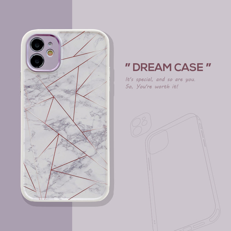 Off-White Marble Case with Structure Purple lines and Camera Lens Protection