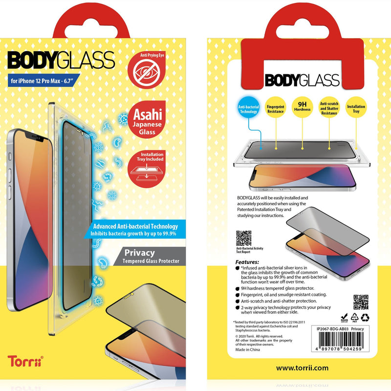 Torrii BODYGLASS (Anti-bacterial) for iPhone 12/12 Pro/12 Pro MAX - Privacy - حماية شاشة خصوصية برايفسي - توري - مقاومة للخدش والبكتيريا