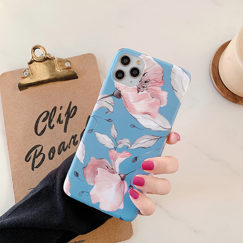 Blue and Light Pink Floral Phone Case Cover
