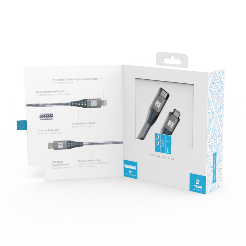 Juku USB-C to Lightning Cable 2m [V] - سلك شحن ايفون تايب سي - طول 2 متر - جوكو - كفالة 24 شهر