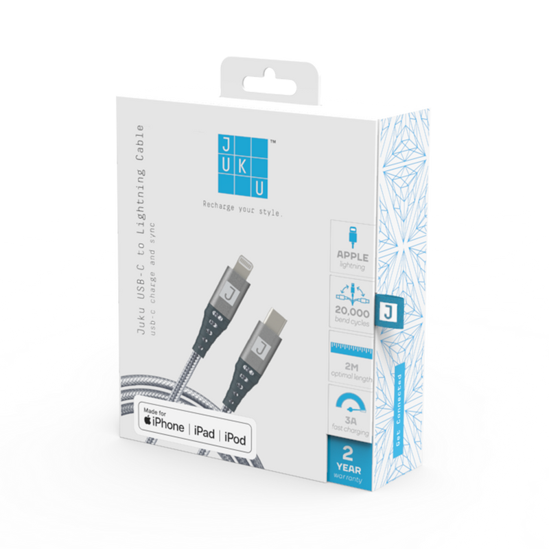 Juku USB-C to Lightning Cable 2m [V] - سلك شحن ايفون تايب سي - طول 2 متر - جوكو - كفالة 24 شهر