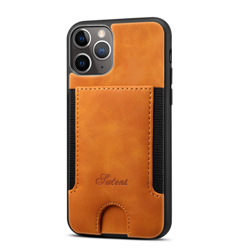 Brown Leather Case with Back Card Slots - كفر جلد مع محفظة للبطاقات بالخلف
