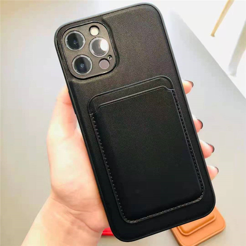 Black Case with Magnetic Wireless Charger Wallet Card Slot Holder - كفر حماية مع مكان للبطاقات يدعم الشحن اللاسلكي